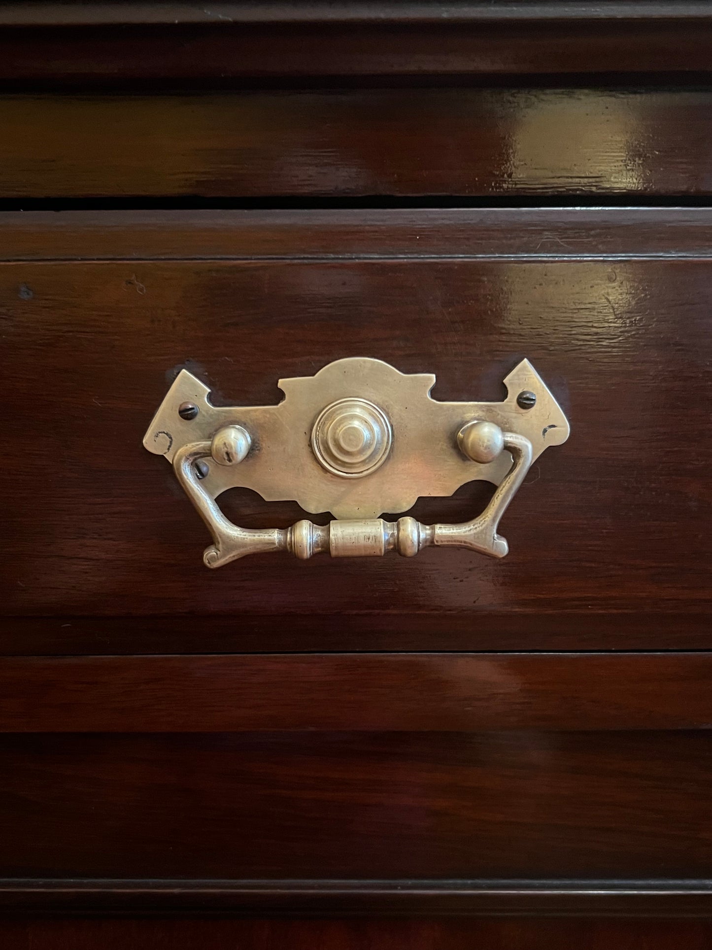 Antique Mahogany Display Cupboard wBrass Handles
