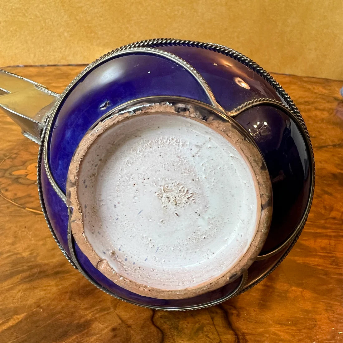 Arabic Blue Enamelled Pottery Teapot