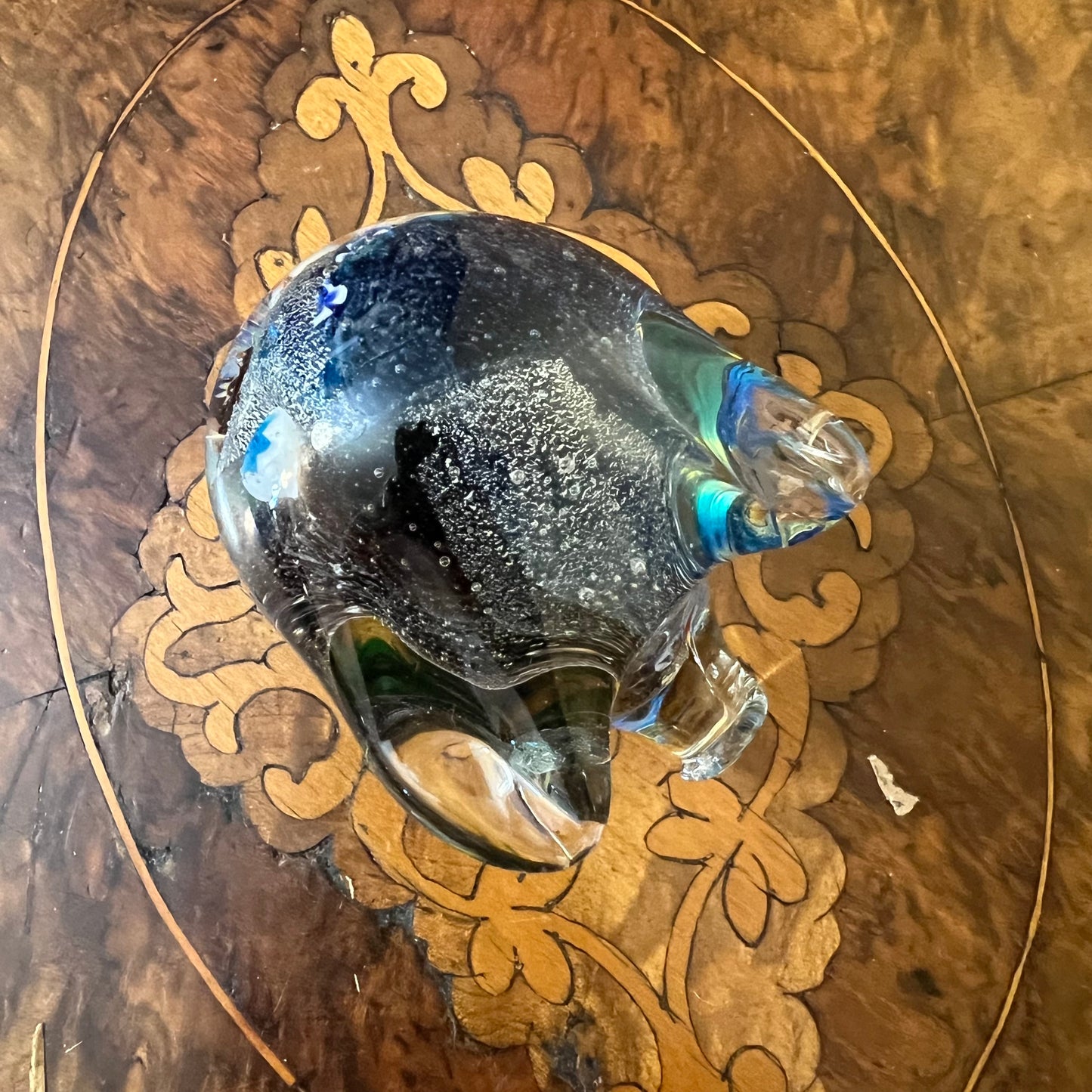 Blue Art Glass Pig Head Figurine