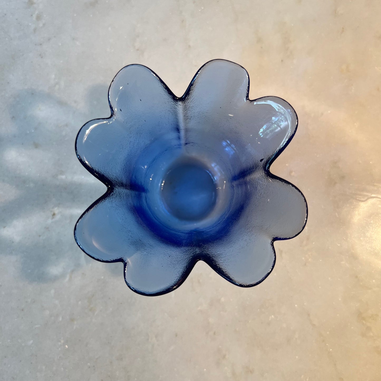 Blue Glass Flower Shape Bowl