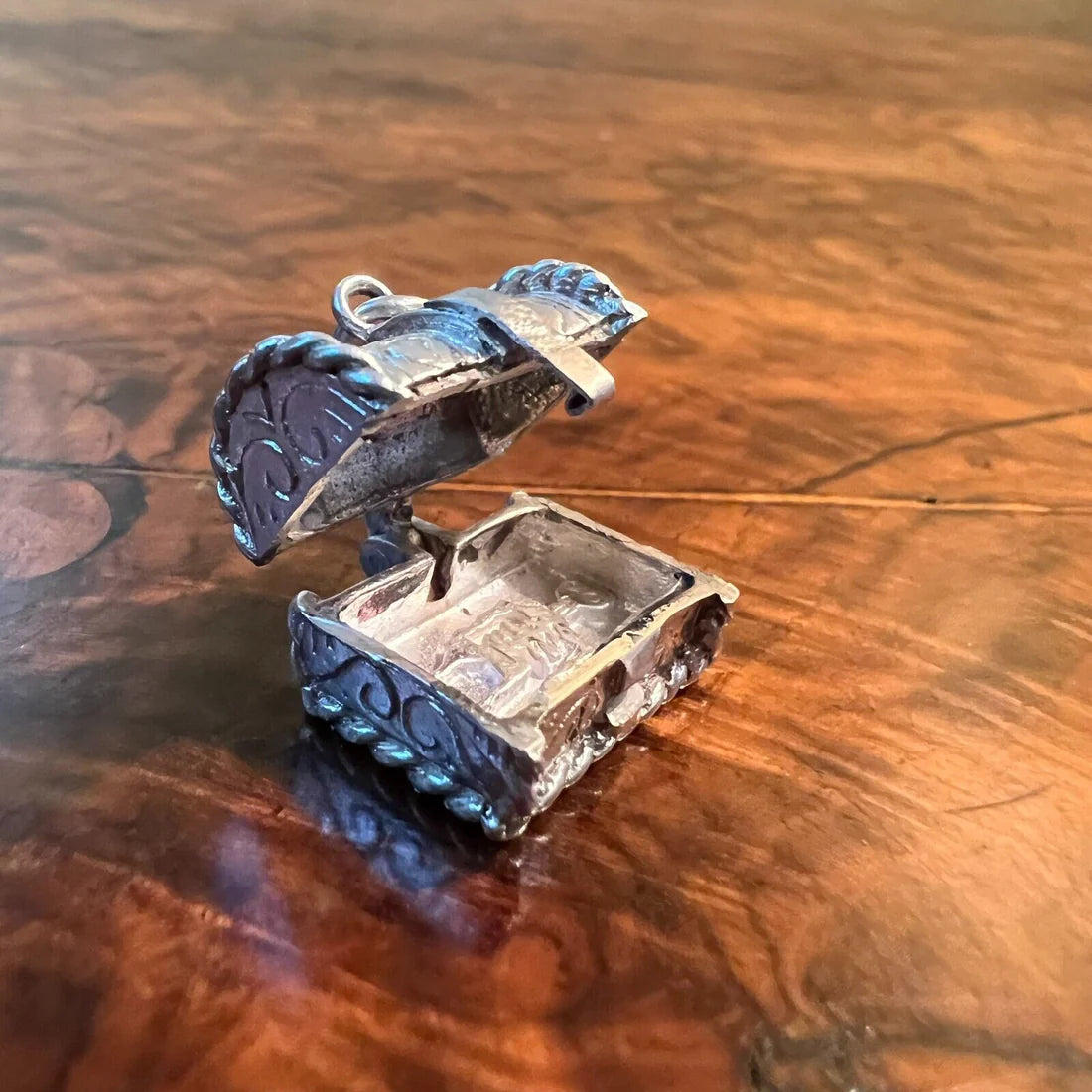 Vintage Silver Coffin with Skeleton Charm Pendant