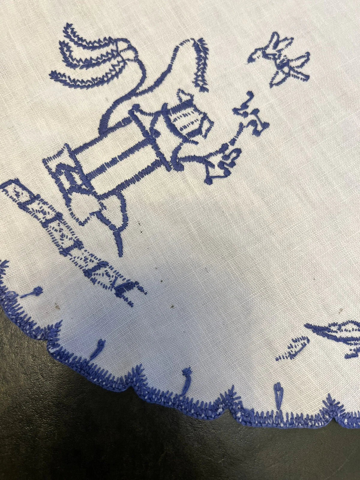 Blue Cotton Oval Embroidery Doily