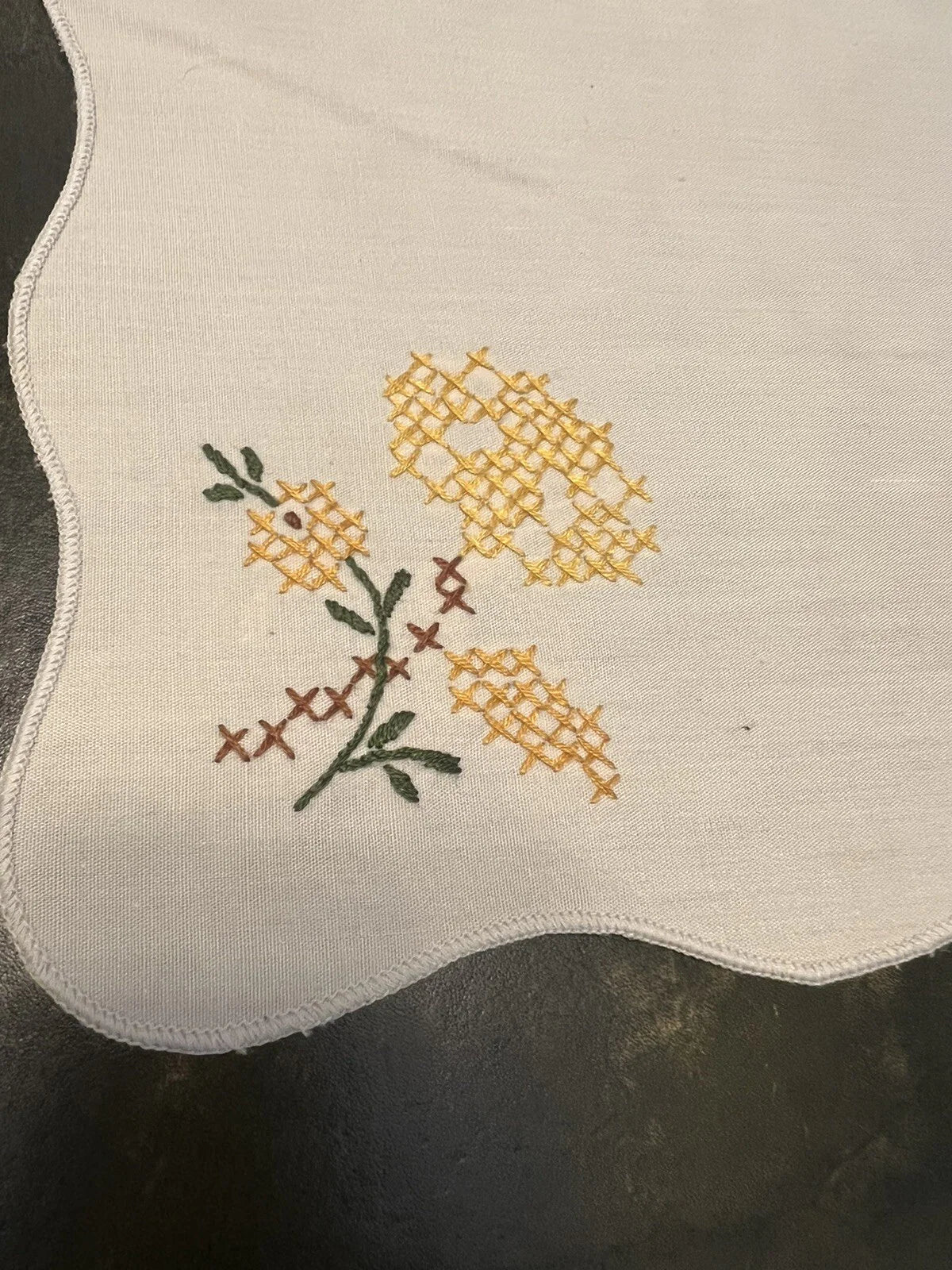 Vintage Cotton Yellow Flower Embroidery Doily