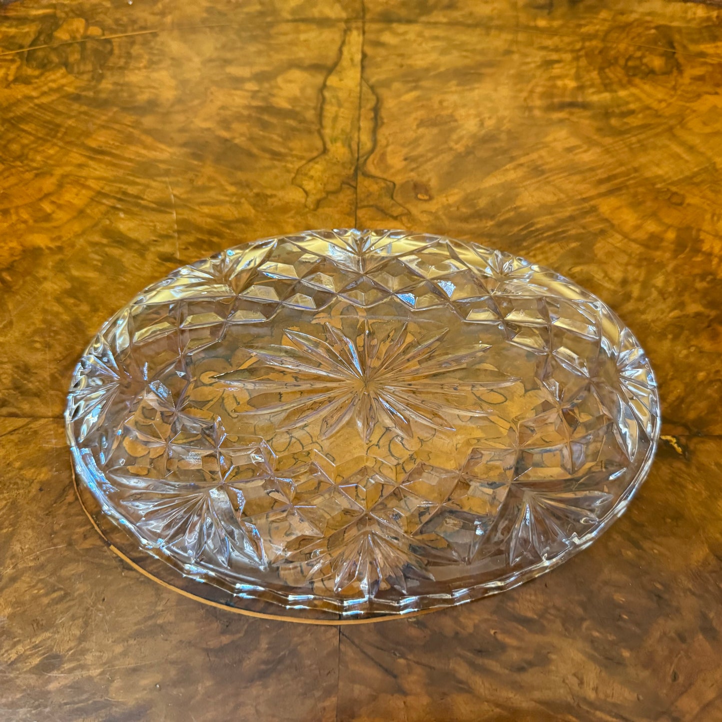 Cut Glass Oval Tray Vintage