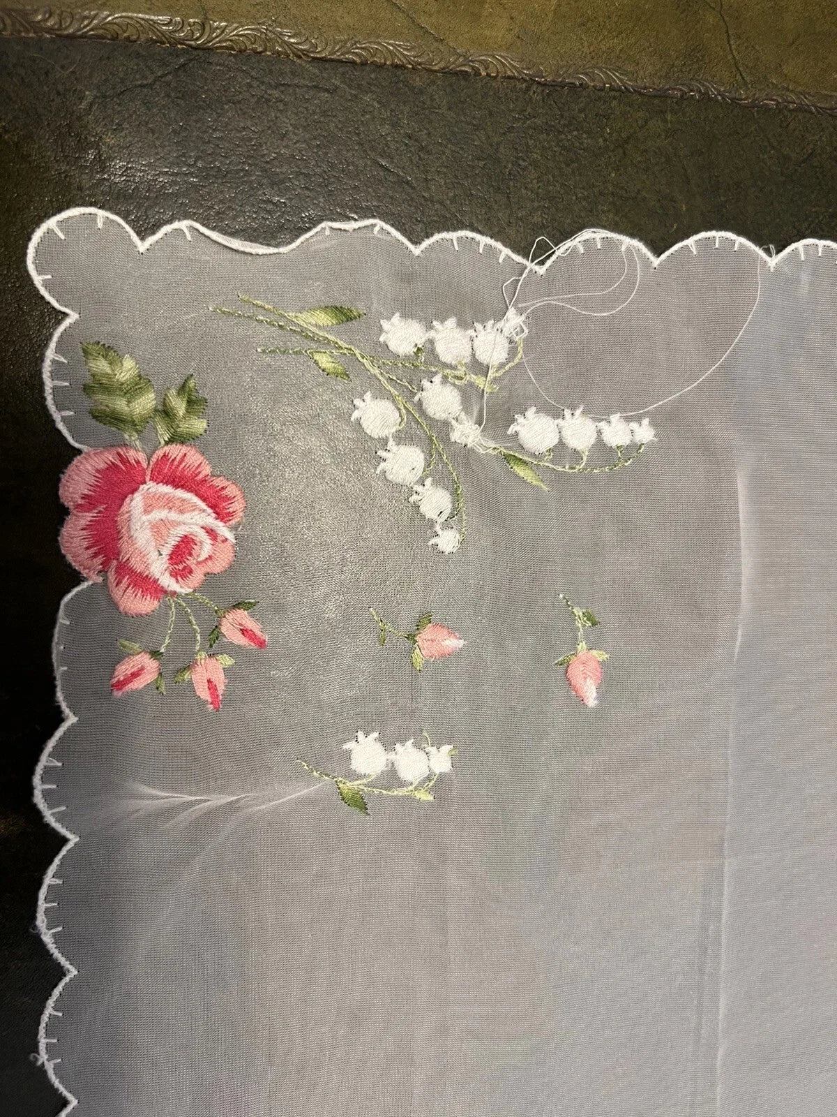 Vintage Embroidered Square Transparent Fabric Doily
