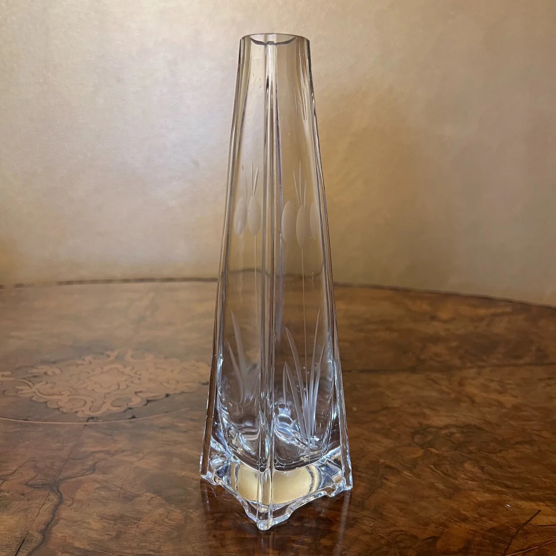 Vintage Etched Floral Glass Vase
