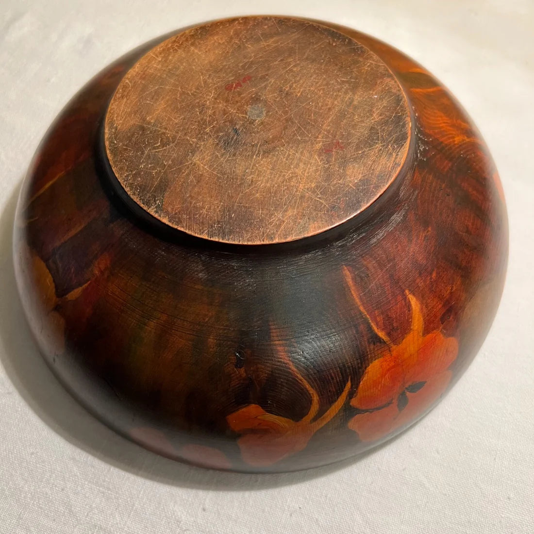 Vintage Floral Print Wooden Bowl
