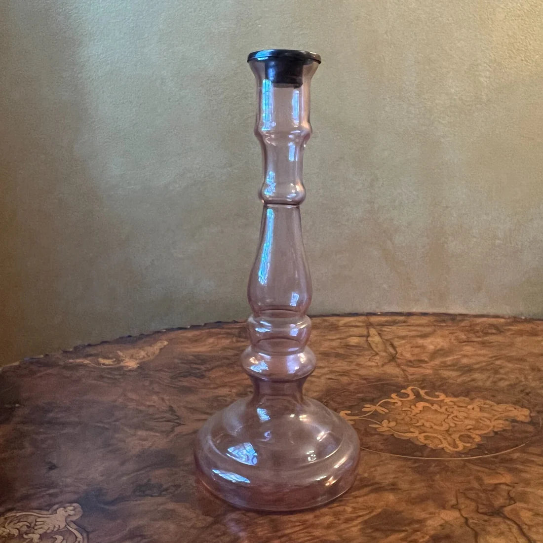 Vintage Glass Candle Holder Pair