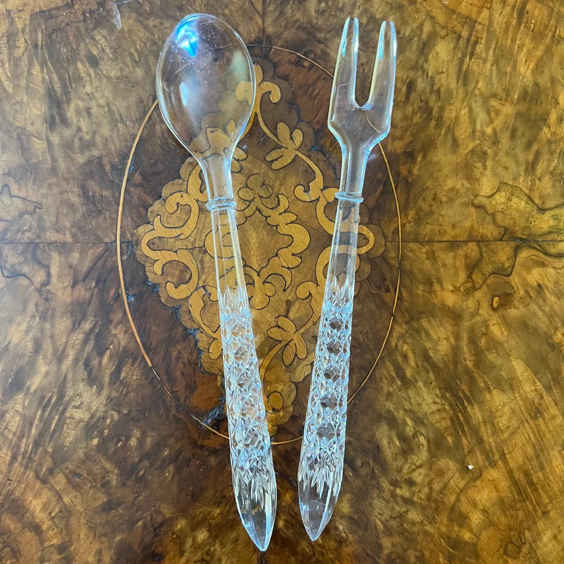 Vintage Glass Cut Serving Utensils