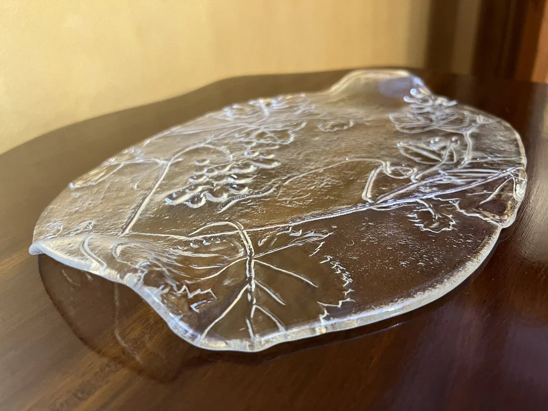 Vintage Glass Grapes & Leaves Platter