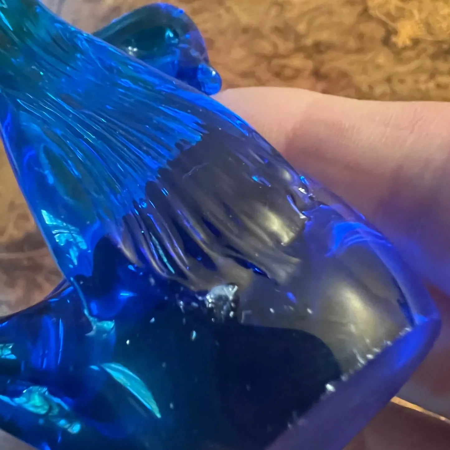 Blue Hand Blown Glass Swan Figurine