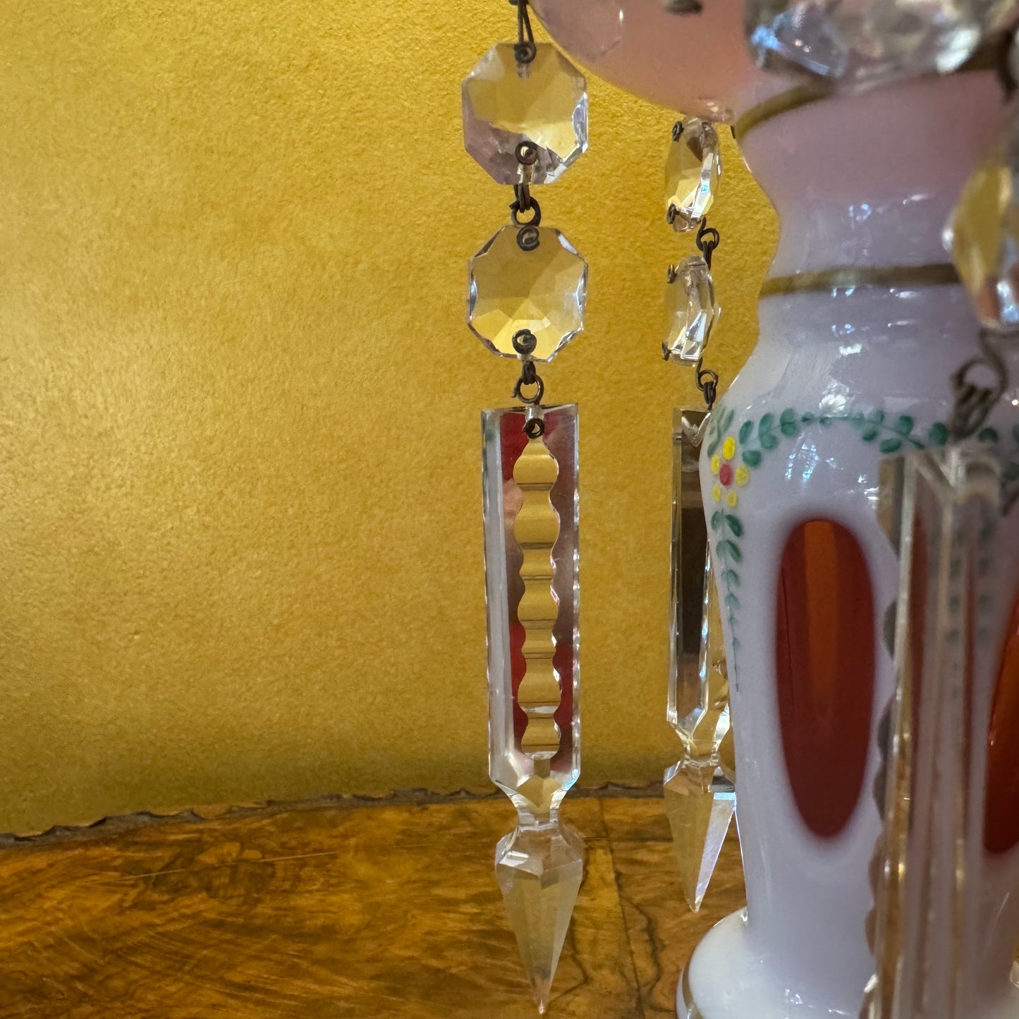 Antique 19th Century Bohemian Ruby-Overlay Mantle Lustres Pair