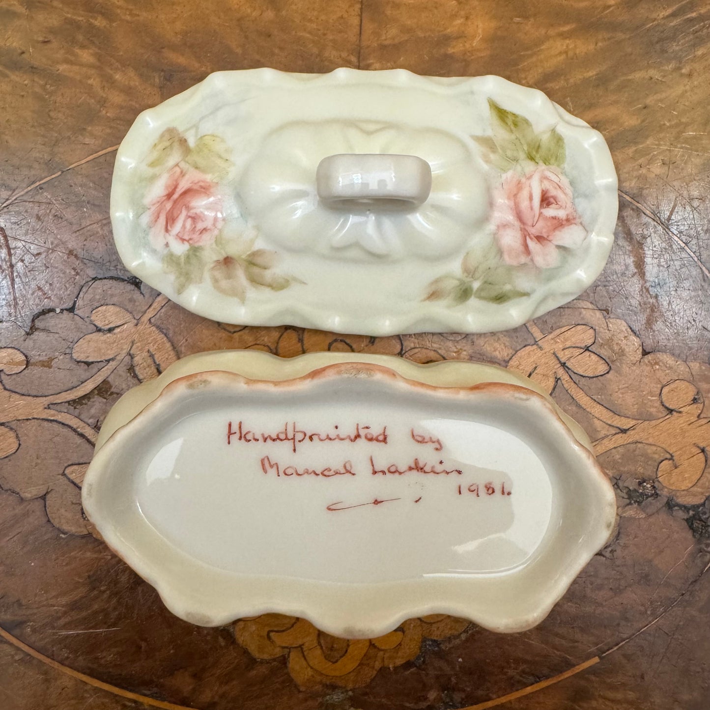 Pink Floral Hand-Painted Small Trinket Box