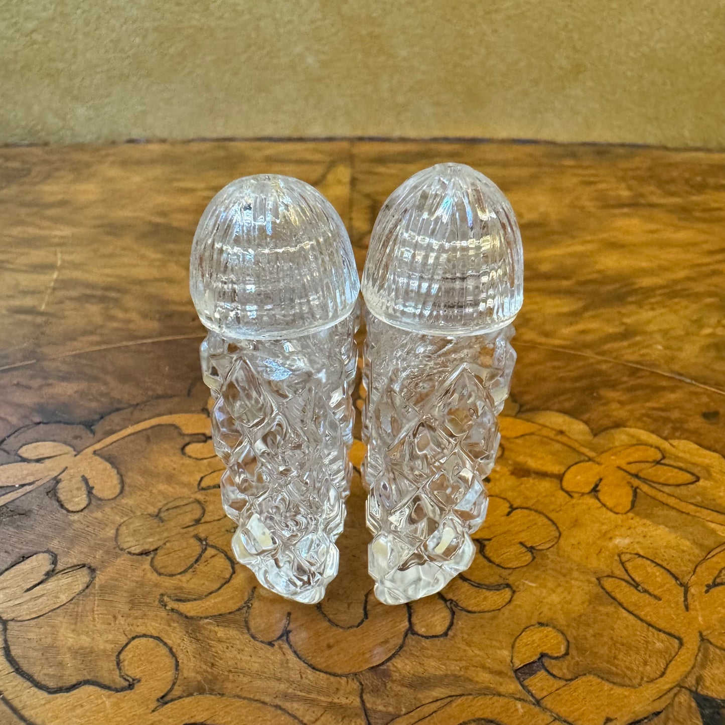 Vintage Glass Cut Top Hat Salt & Pepper Cruet Set