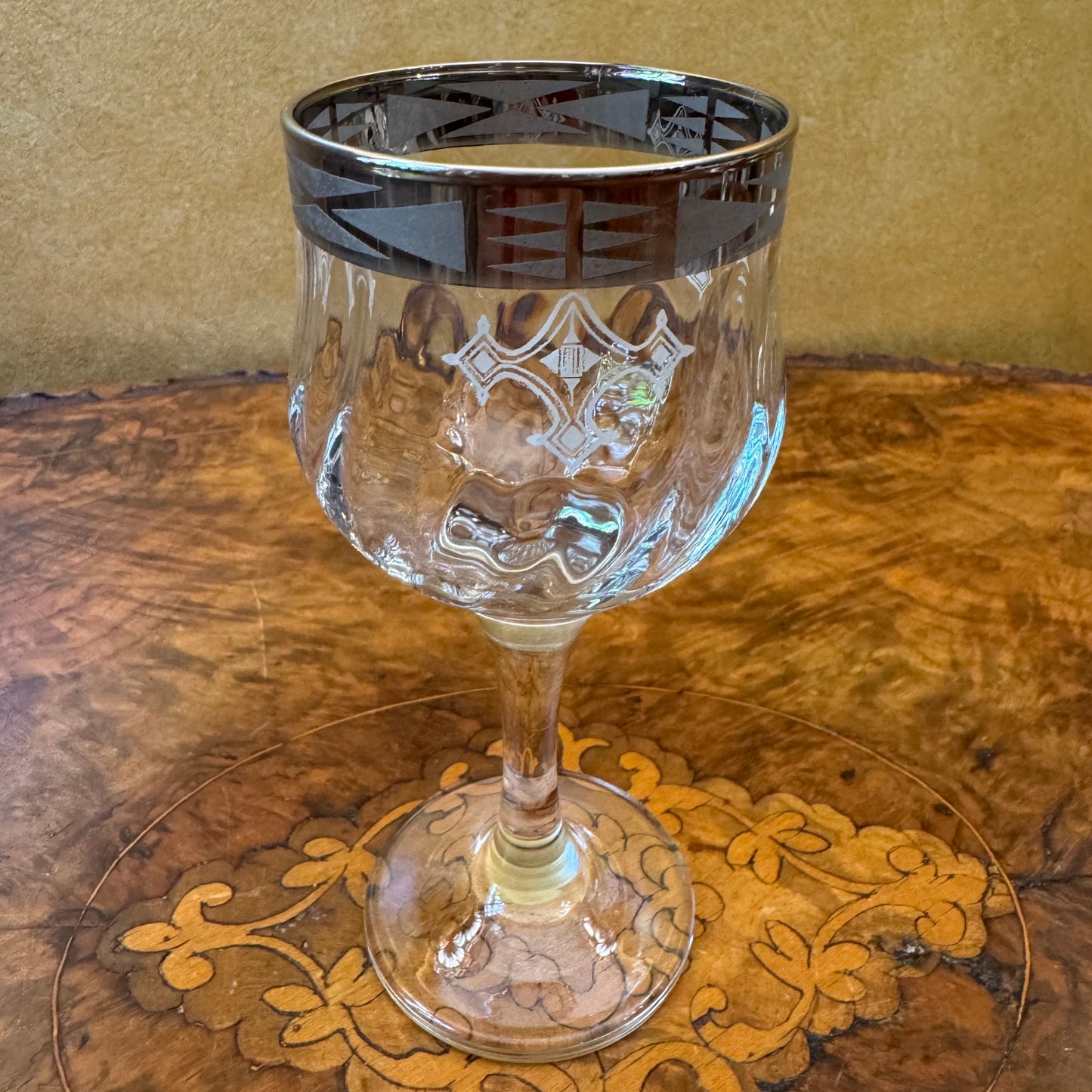 Vintage Crystal Silver Trim Wine Glasses Set Of Five