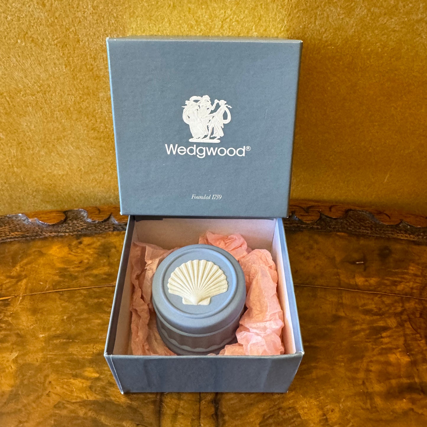 Wedgwood Blue Jasperware Shell Miniature Trinket Box