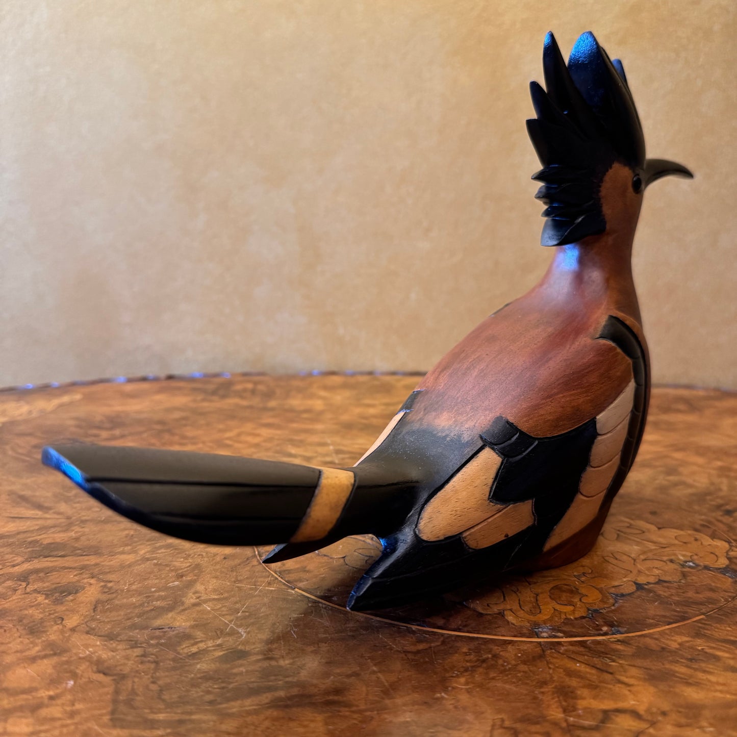 African Hoopoe Feathers Wooden Bird Figurine Limited Edition 918/2000