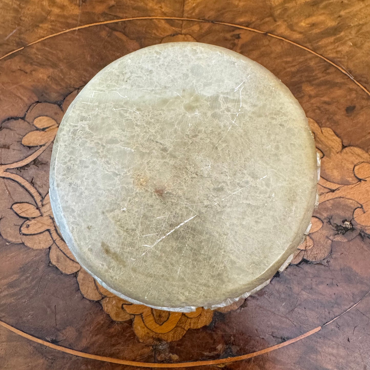 Vintage Stone Animal Carved Round Trinket Box