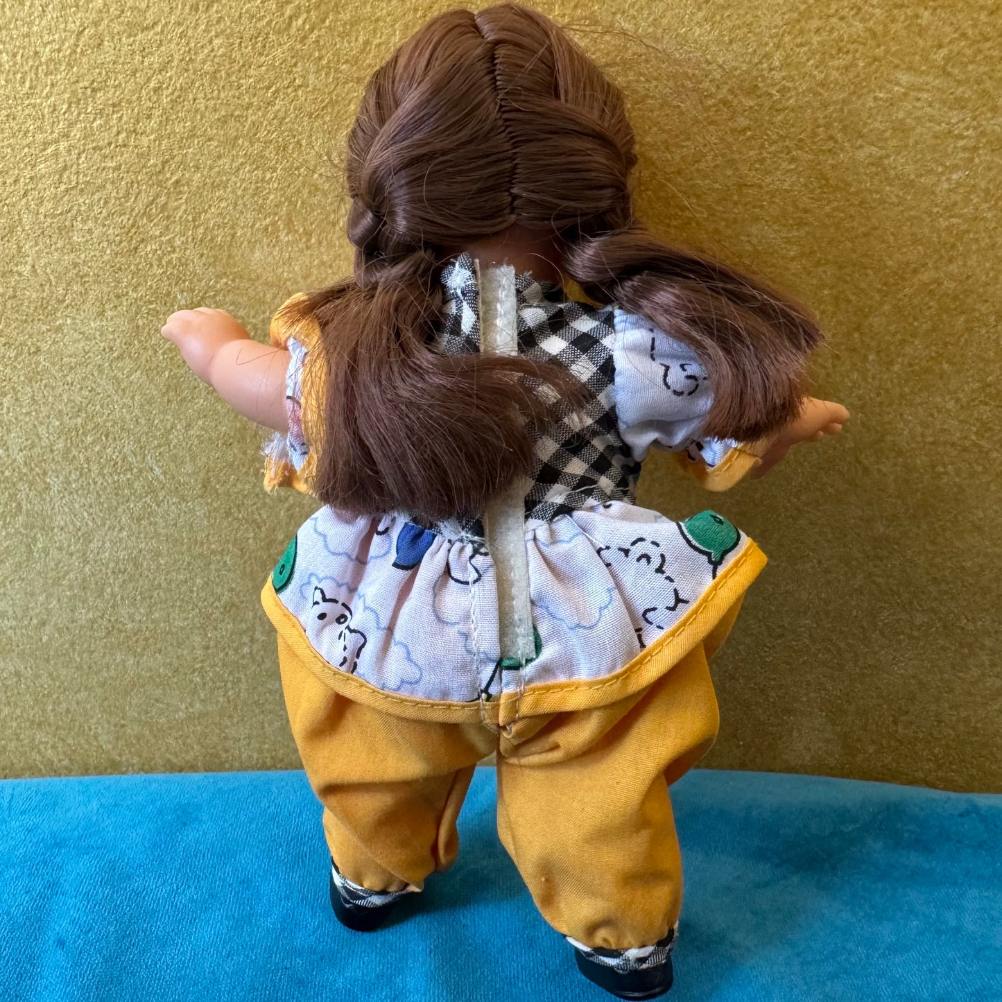 Vintage Yellow Suite Brown Hair Small Doll