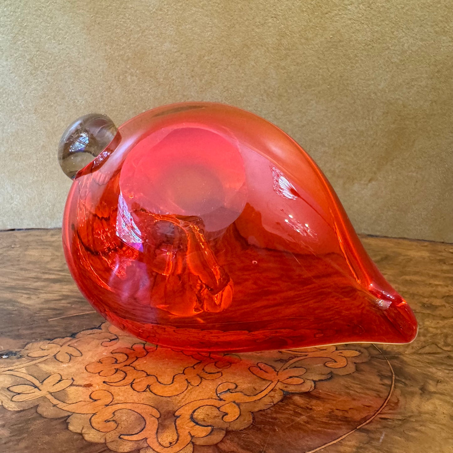 Vintage Hand Blown Glass Red Swan Bowl