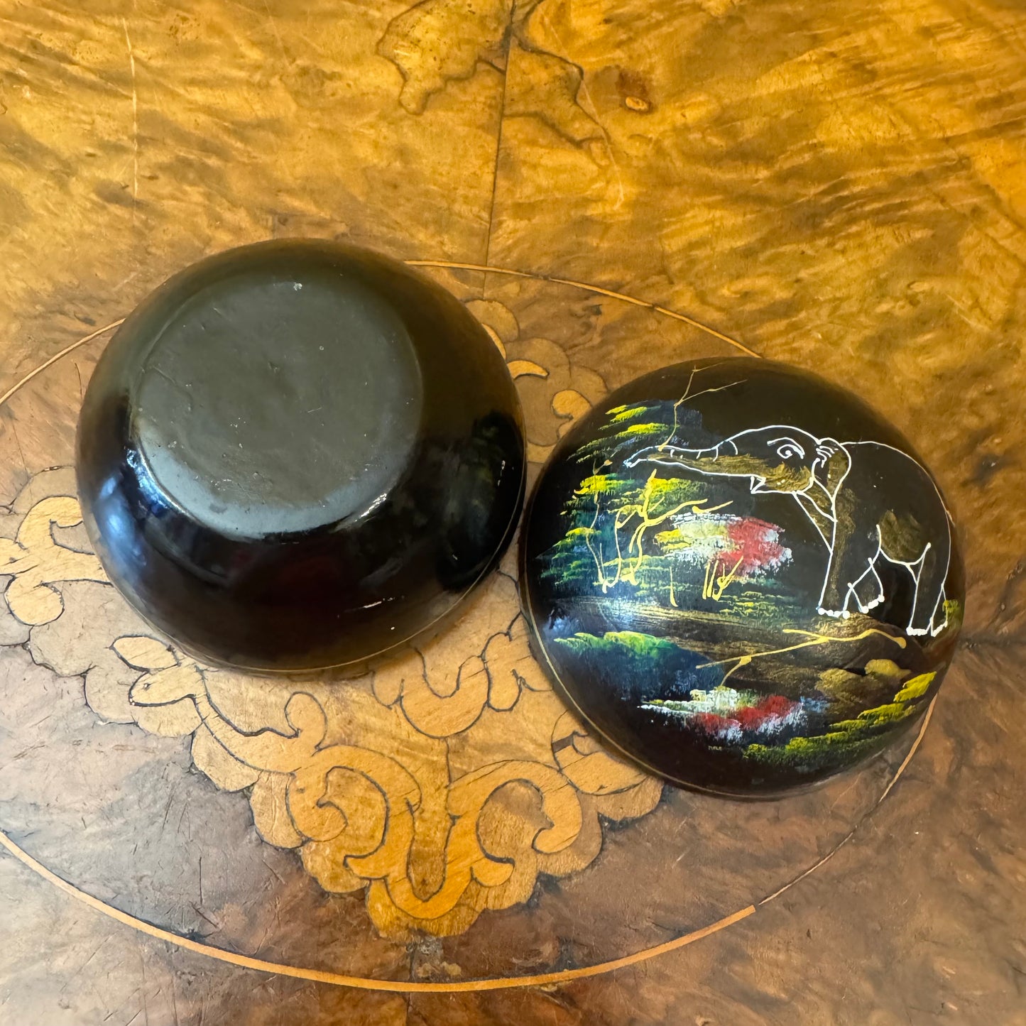 Vintage Folk Art Lacquered Elephant Trinket Box