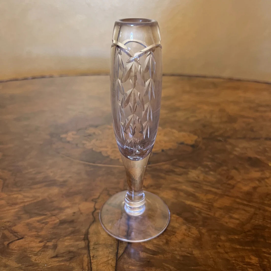 Vintage Glass Leaves Cut Small Bud Vase