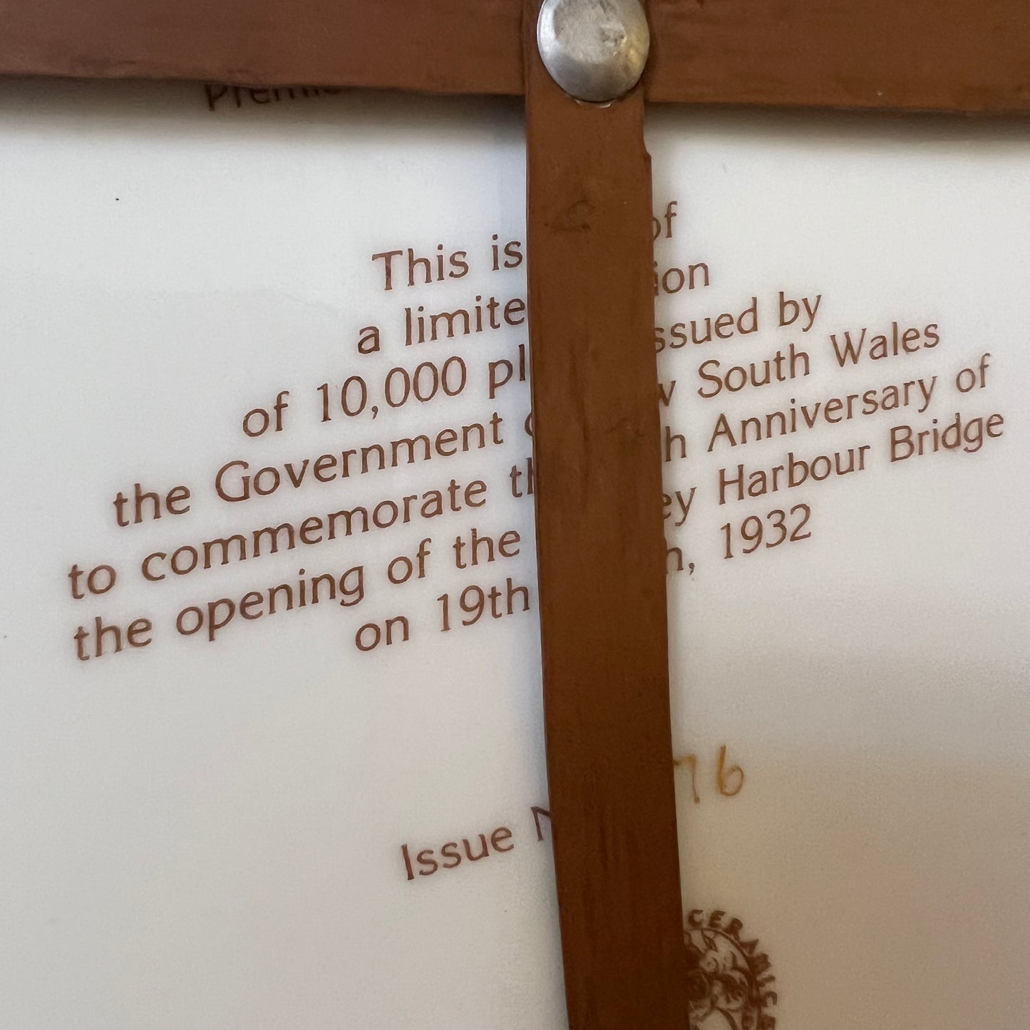 Plate To Commemorate The 50th Anniversary Of Sydney Harbour Bridge