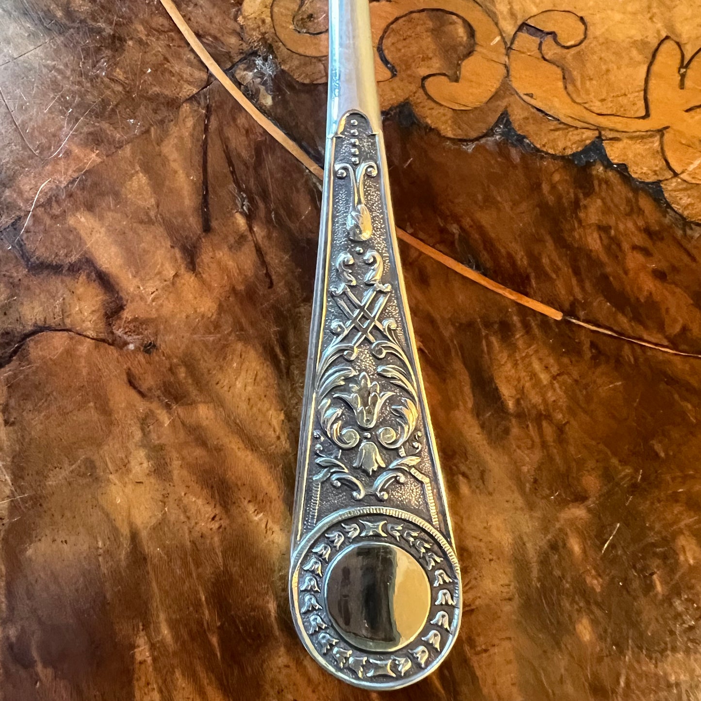 Silver Plate Embossed Serving Spoon