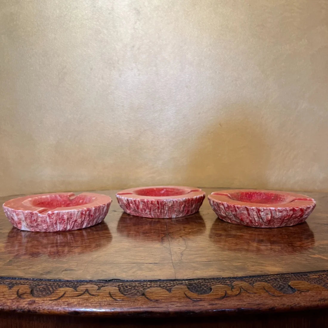 Vintage Orange Alabaster Ashtrays Set Of Three