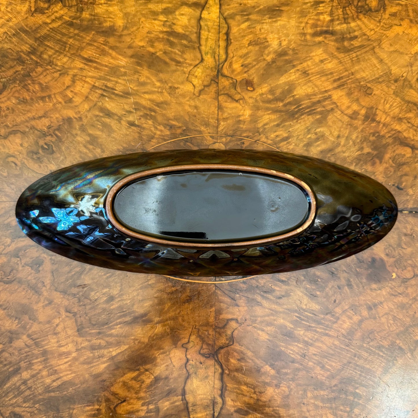 Vintage Black Pearl Pottery Oval Tray