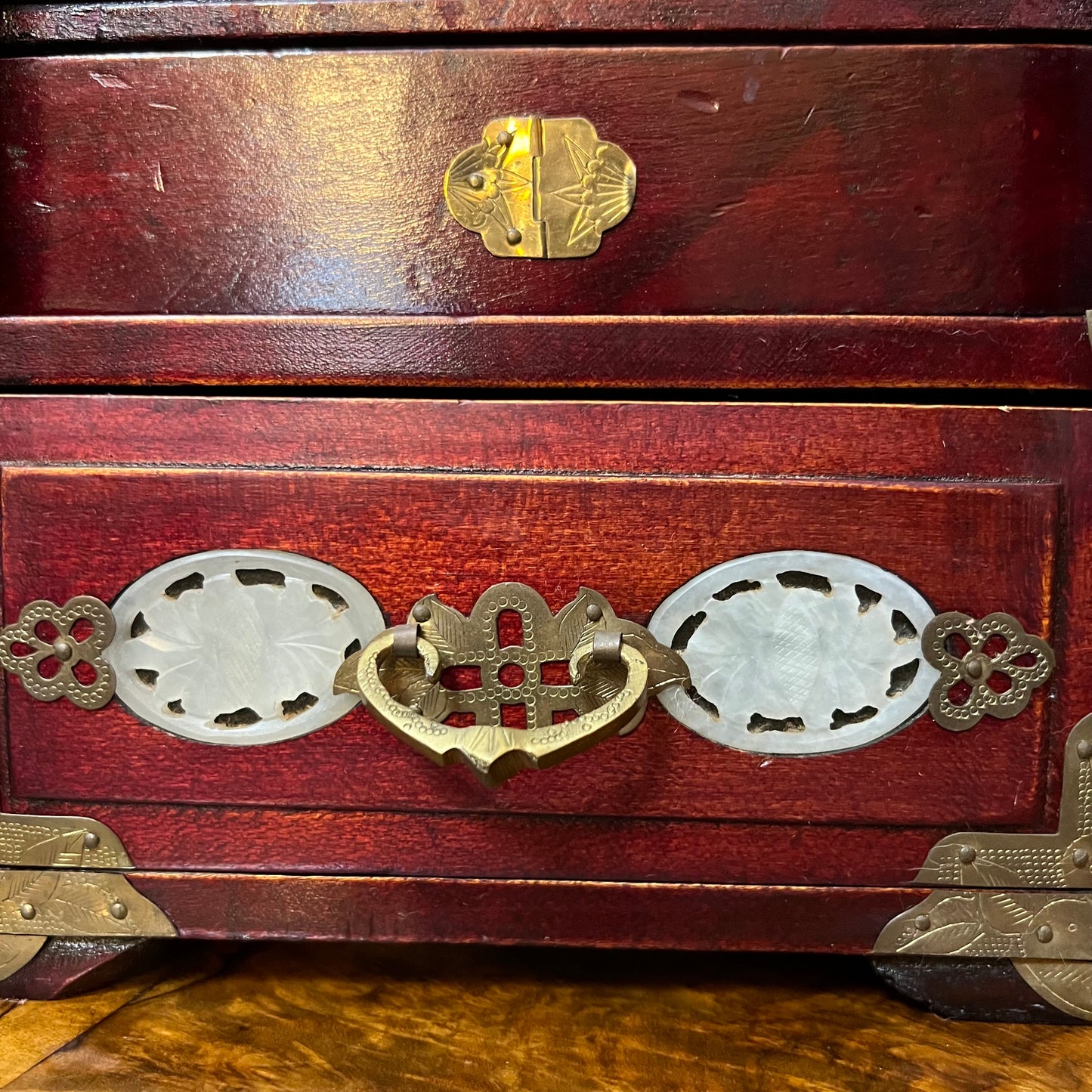 Vintage Brass Wood Jewellery Box
