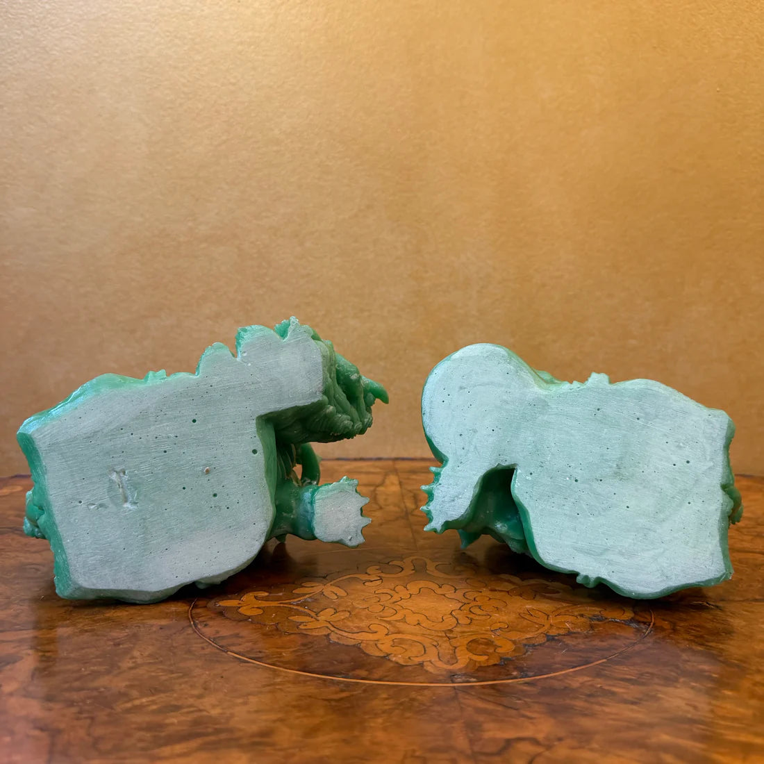 Vintage Green Resin Guardian Foo Dogs Statues Pair
