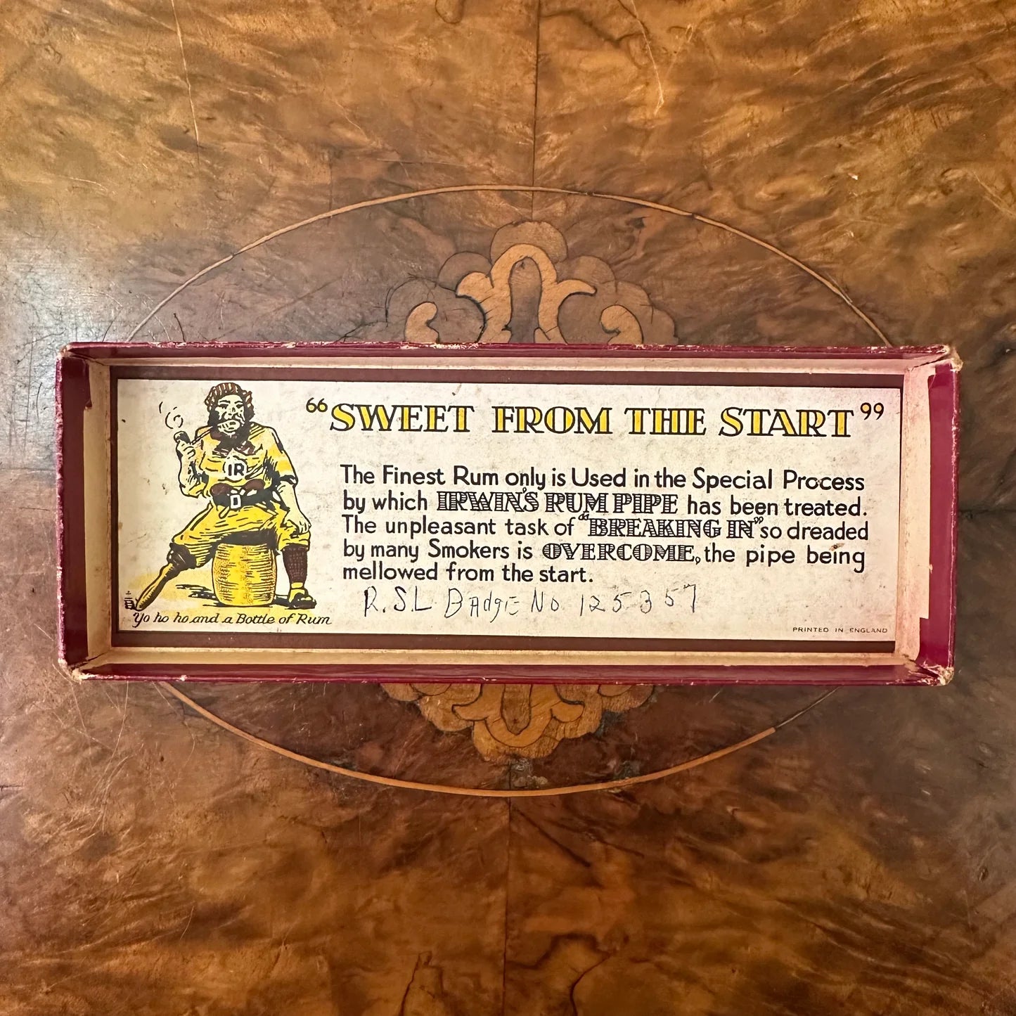 Vintage Irwin's Rum Pipe Half Box Advertisement