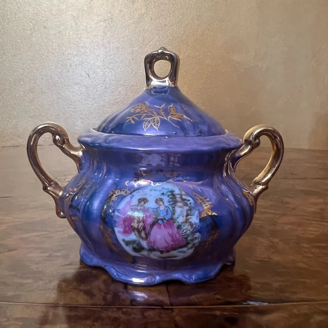Vintage Purple Pearl Courting Print Demitasse Coffee Set