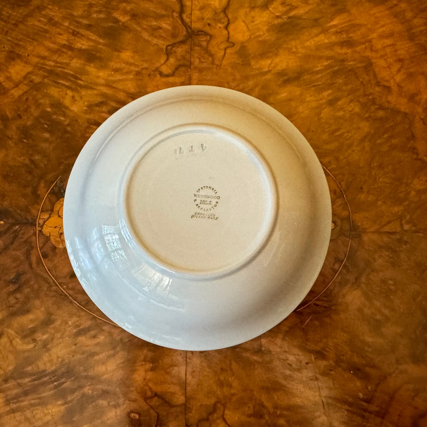 Vintage Wedgwood Queens Ware Blue Embossed Cream Bowl Back