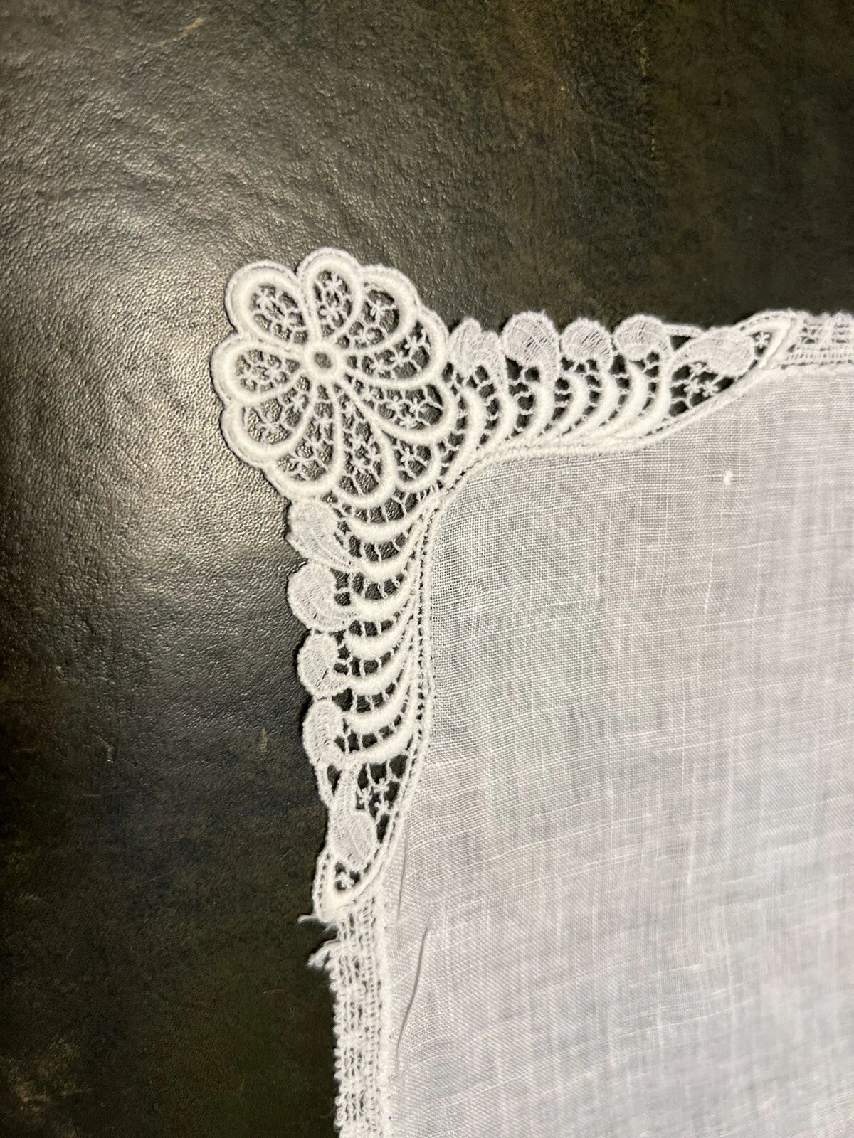 Vintage White Linen Square Doily