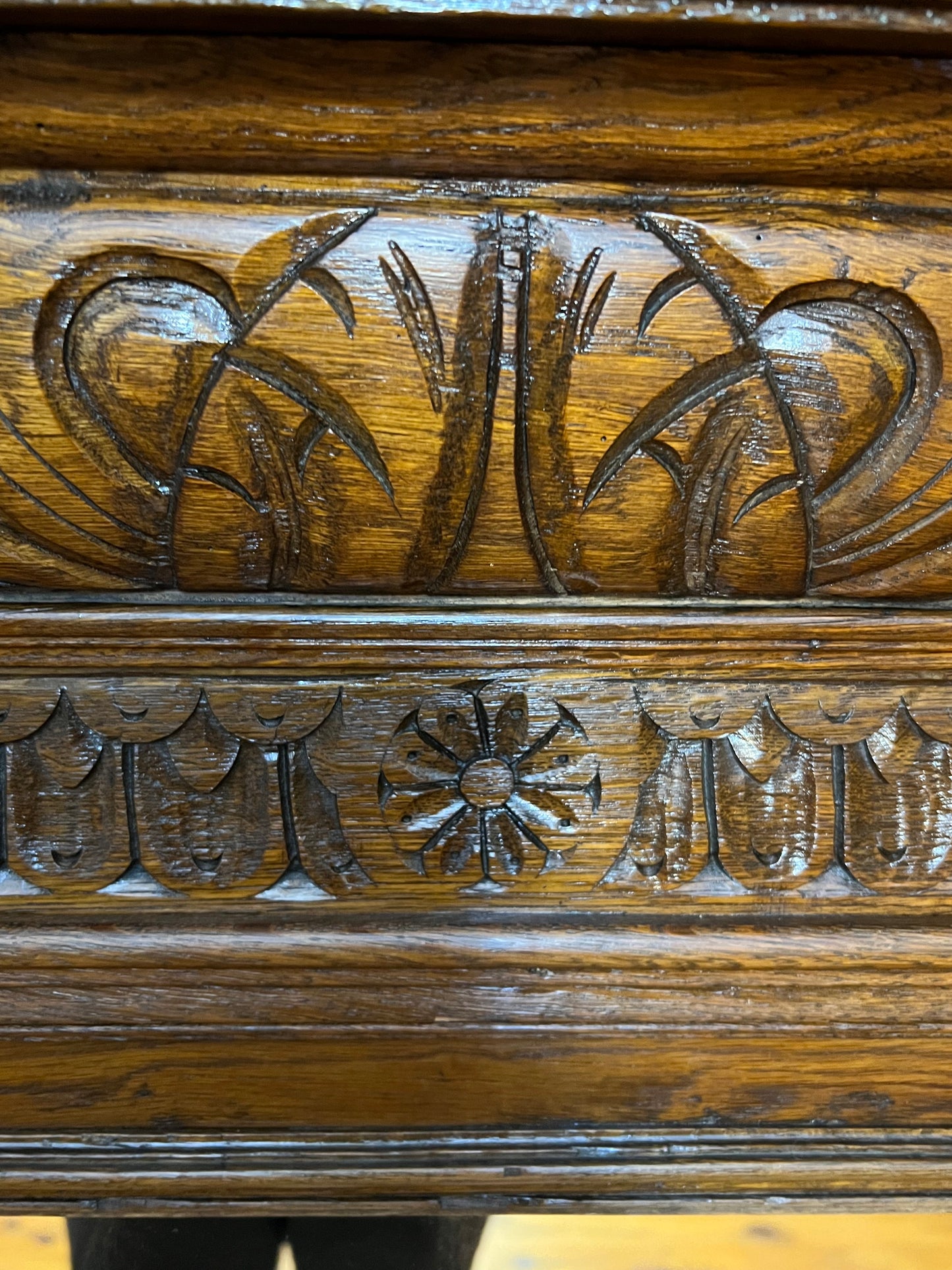 Antique French 19th Century Lions Heads Oak Mirror