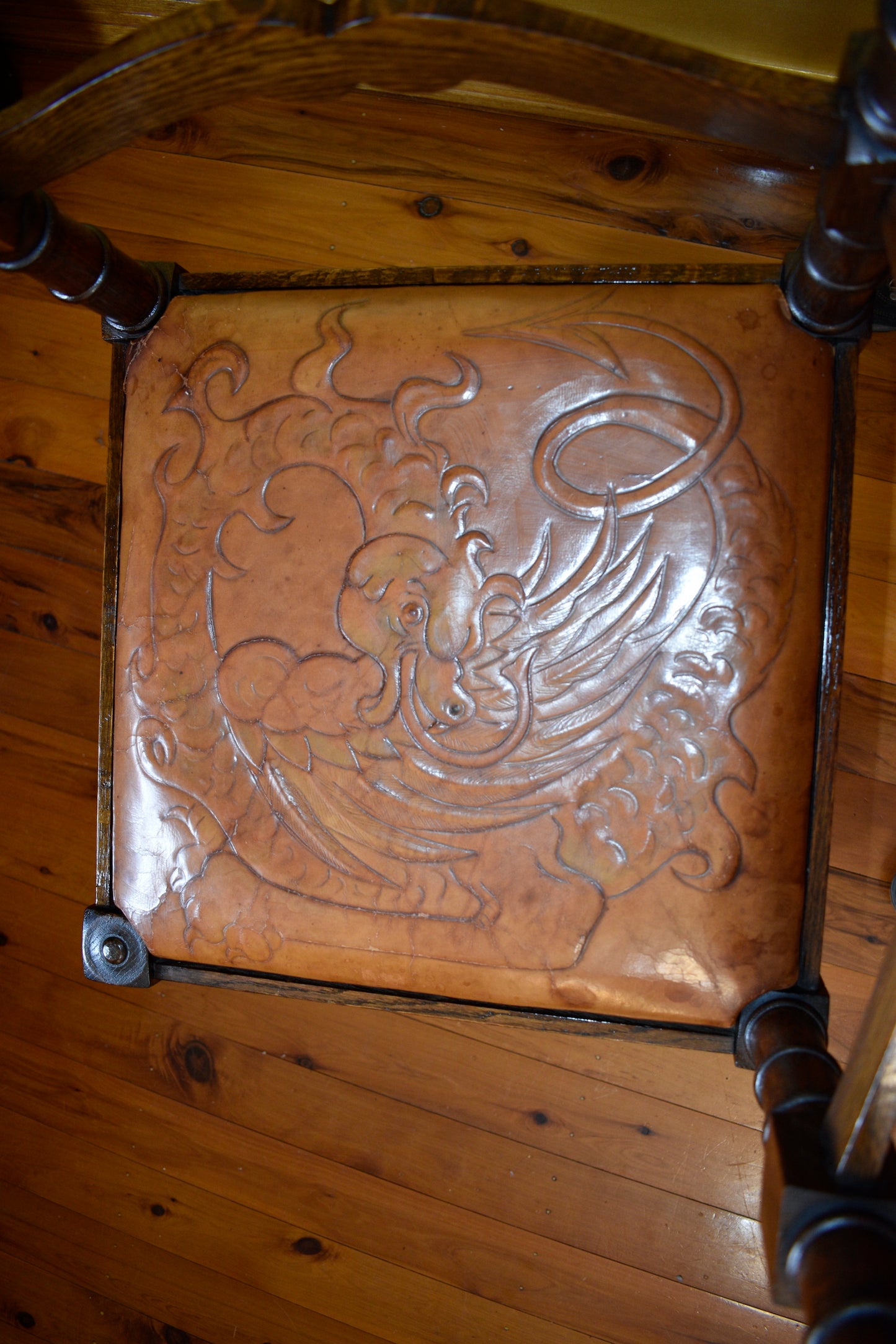 French Ladder Corner Chairs with Dragon Design Leather Seats