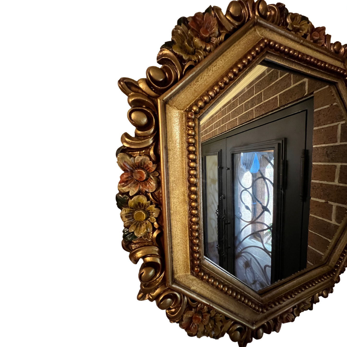 Vintage Floral Painted Octagon Frame Mirror