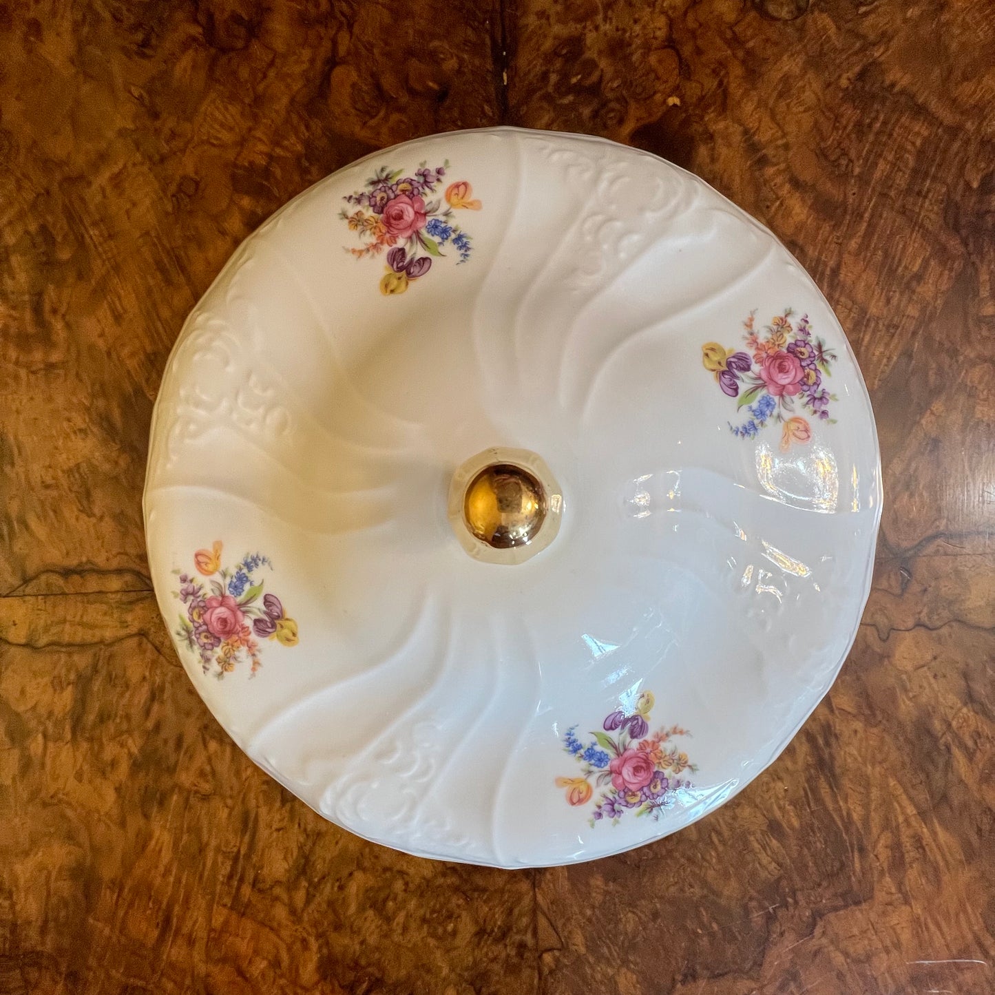 Vintage LC Bernadotte Floral Gold Trim Large Round Lid
