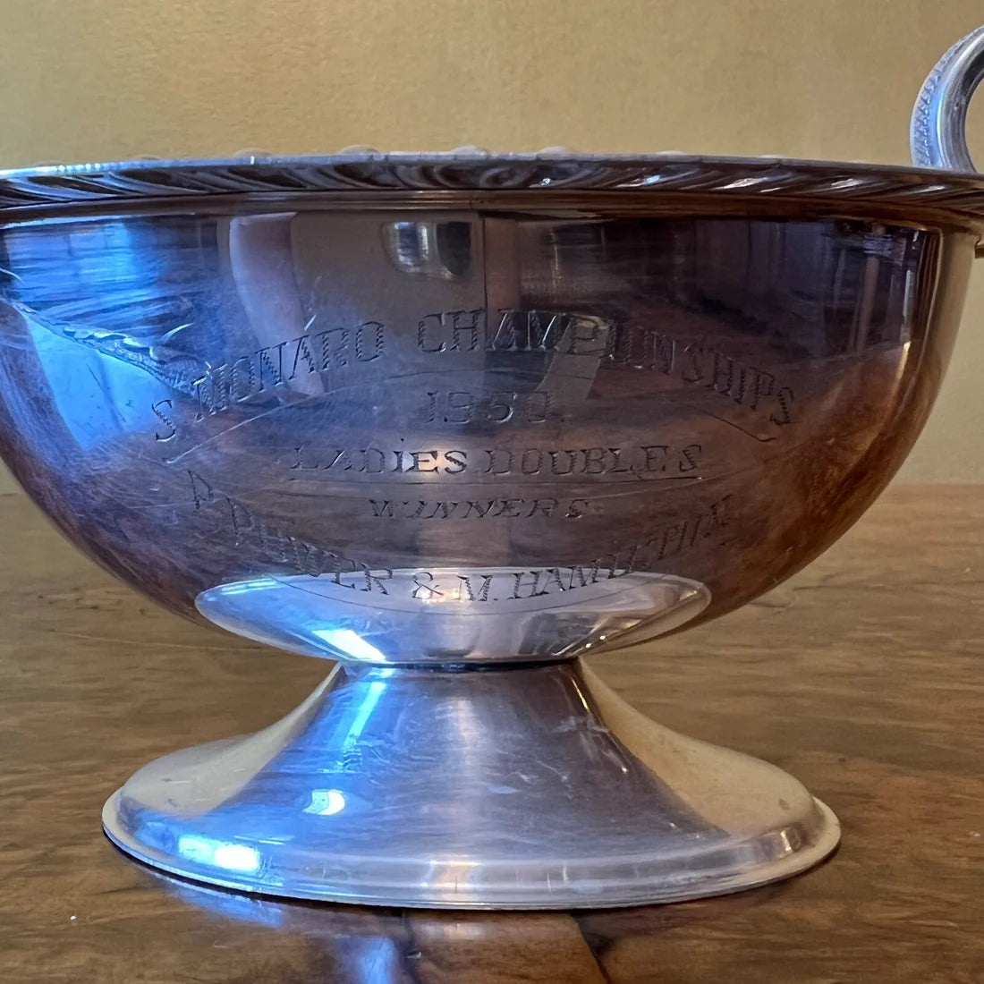 Vintage 1950 Silver Plated Ladies Doubles Awards Trophy