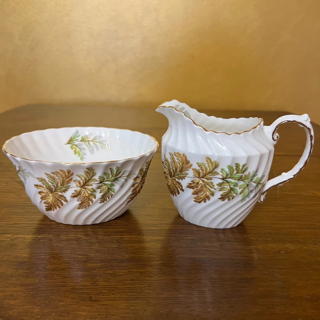 Vintage 1960s Aynsley Leaves Milk & Sugar Set