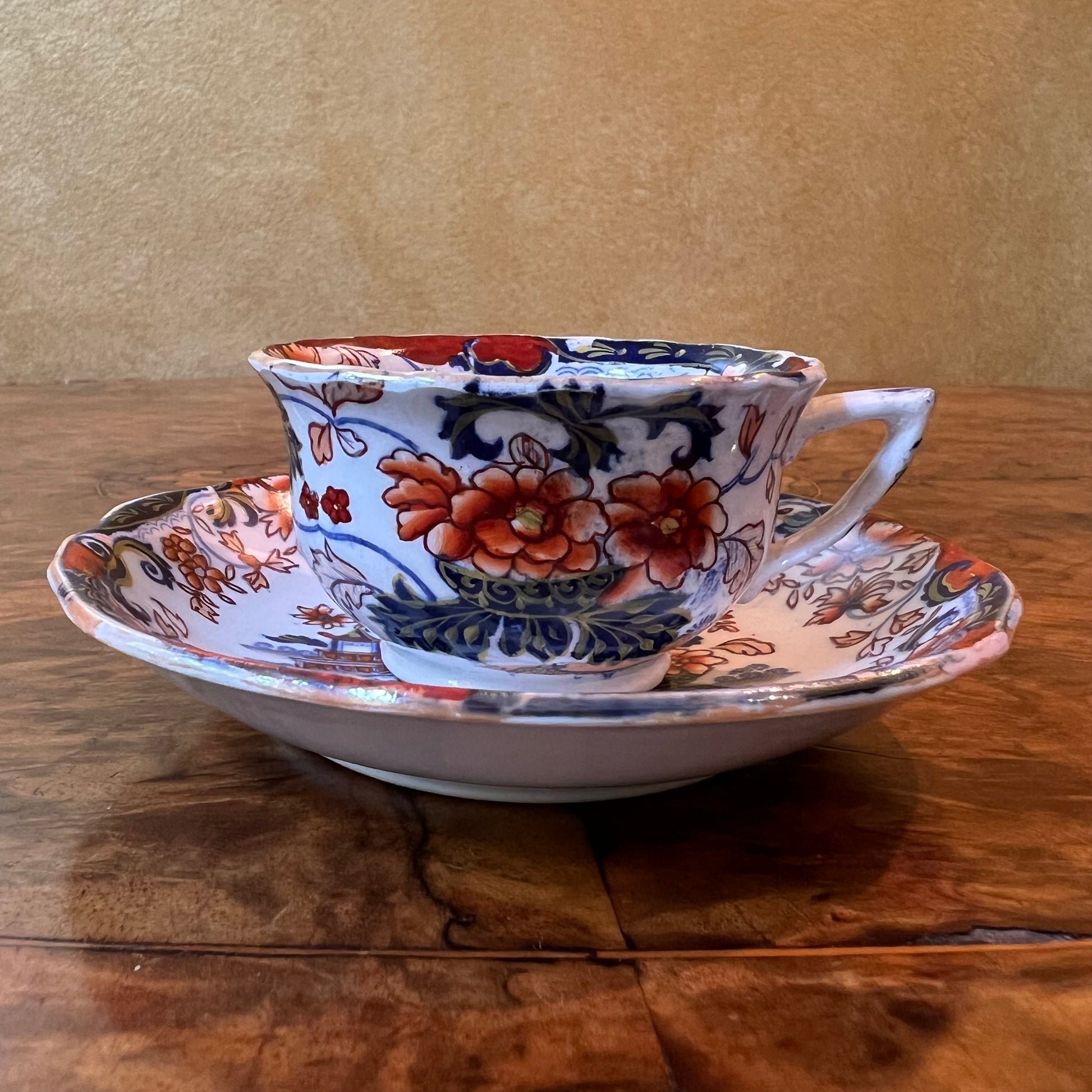 19th Century Ironstone Amherst Coffee Cup & Saucer Pair 