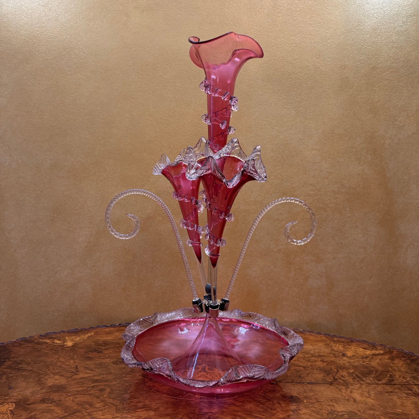 19th Century Victorian Cranberry Glass Epergne