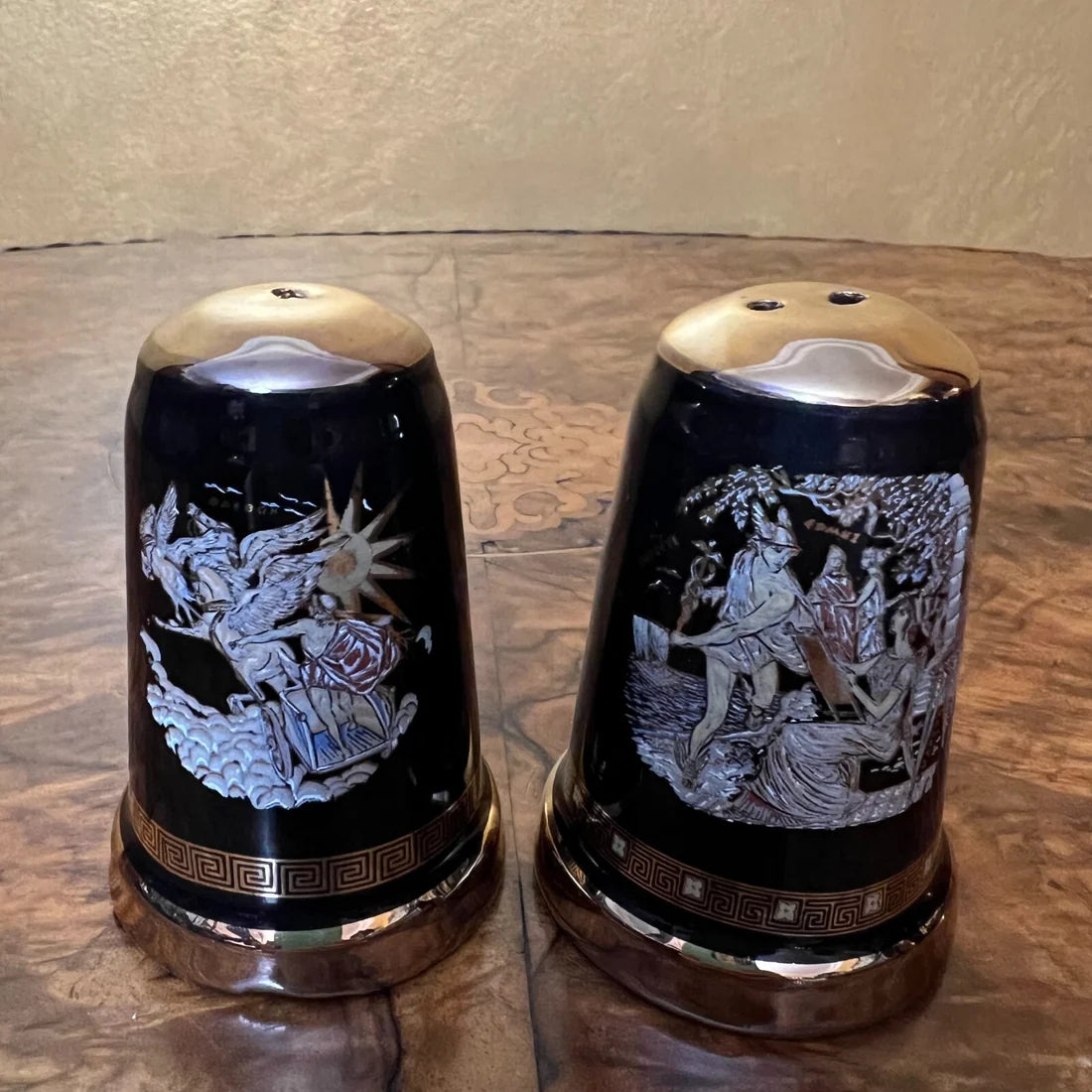 Vintage Greece 24k Gold Salt & Pepper Shaker