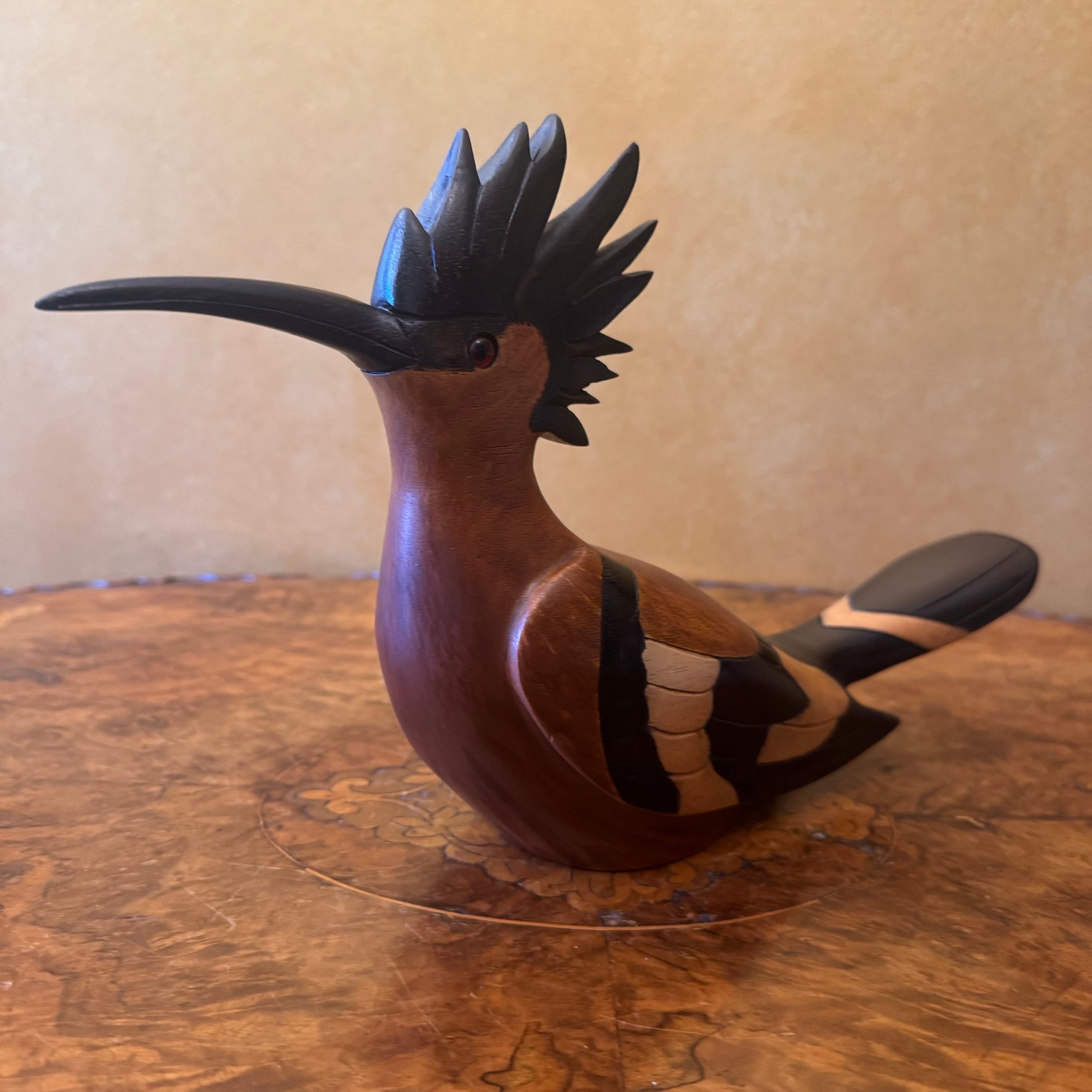 African Hoopoe Feathers Wooden Bird Figurine 