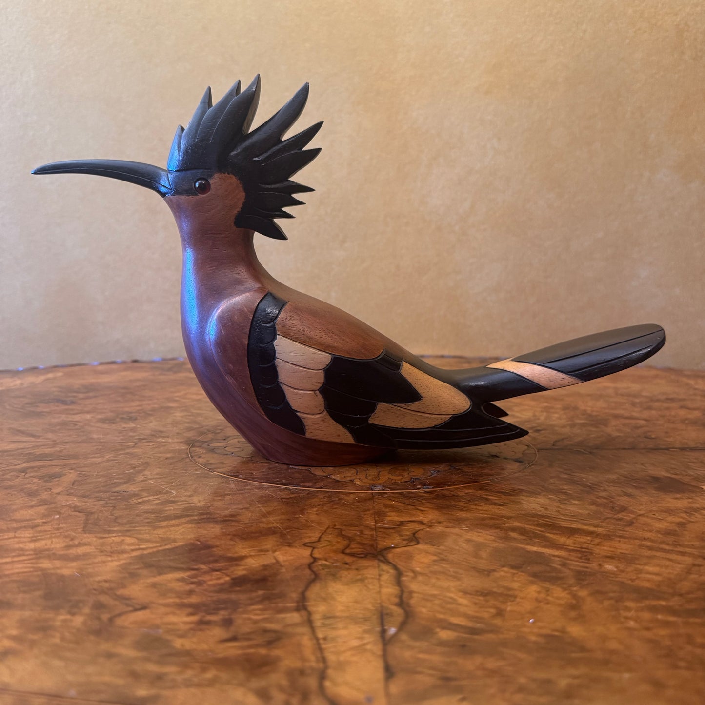 African Hoopoe Feathers Wooden Bird Figurine Limited Edition 918/2000