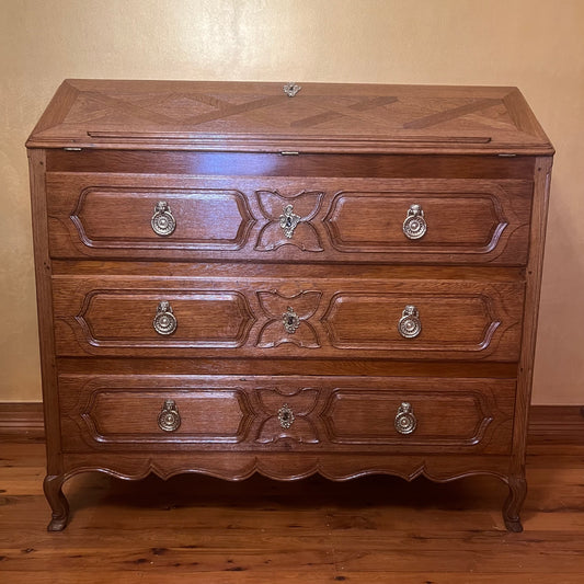 Antique 18th Century French Oak Large Bureau With Drawers