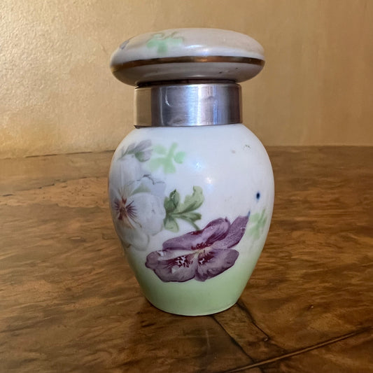 Antique 1912 Serling Silver Rim Porcelain Smelling Salt Jar