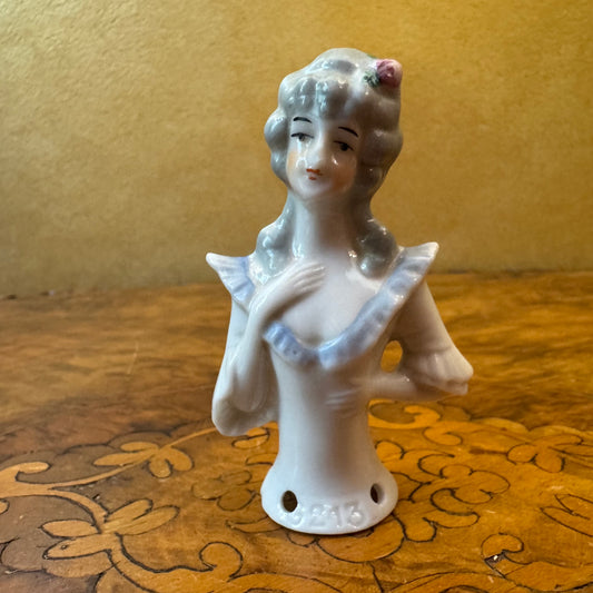 Antique 1920s Porcelain Half Doll Pin Cushion 